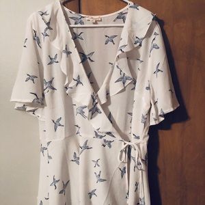 Wrap Blouse w/ Crane Print Plus 3X
